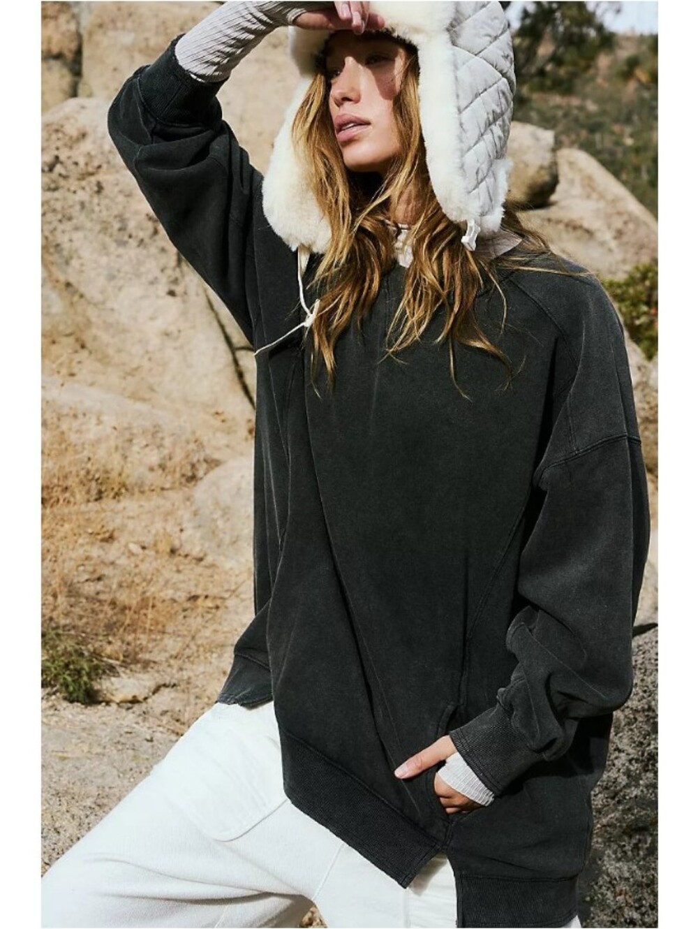 Free People Movement Intercept Tunic Pullover Washed Black